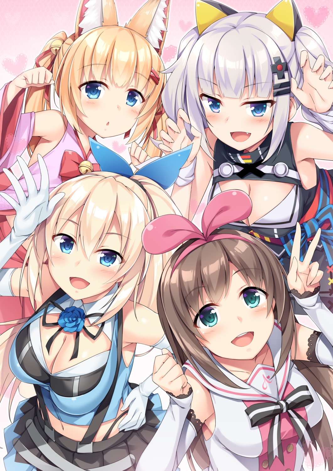 a.i._channel akizora_momiji animal_ears cleavage crossover kaguya_luna kemomimi_vr_channel kizuna_ai mikoko_(kemomimi_vr_channel) mirai_akari mirai_akari_project otukimi_koubo possible_duplicate the_moon_studio