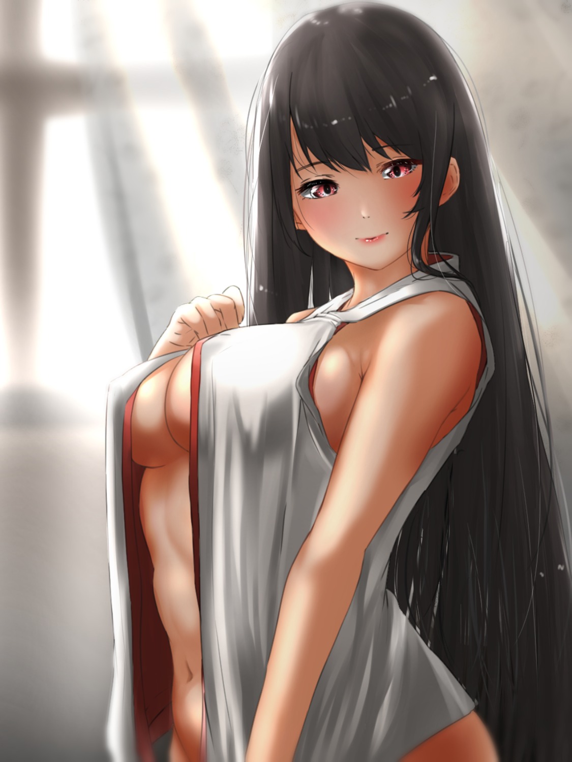 bottomless breast_hold erect_nipples kantai_collection no_bra open_shirt tama_(seiga46239239)