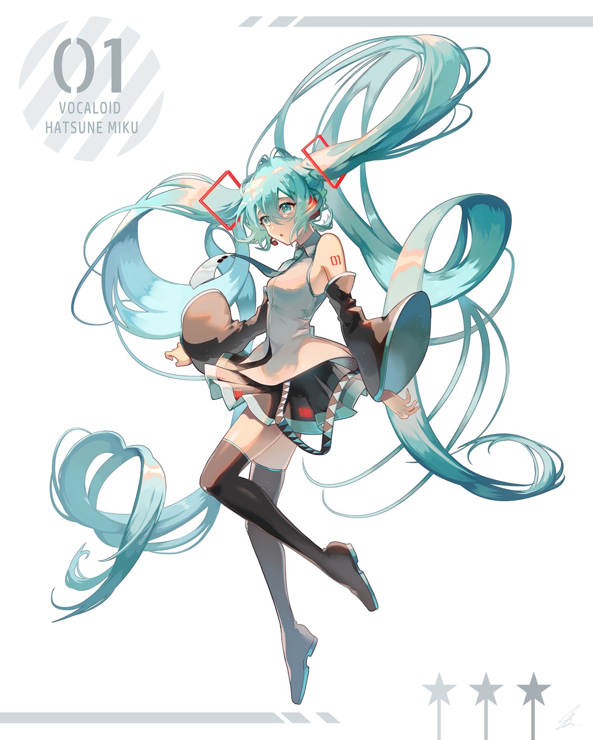 hatsune_miku headphones saihate tattoo thighhighs vocaloid