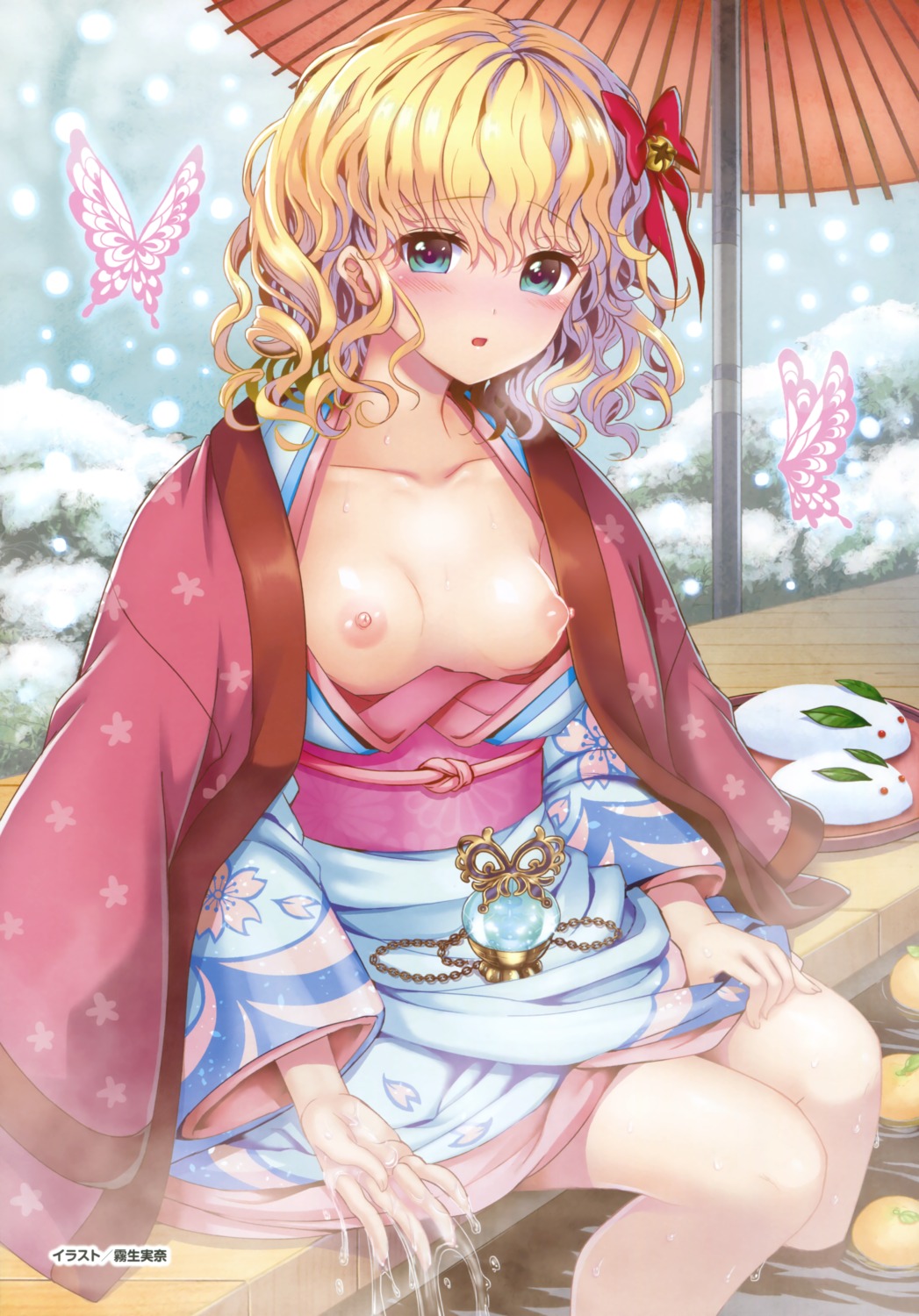 breasts kimono kiryu_mina liar-soft nipples no_bra onsen open_shirt wet