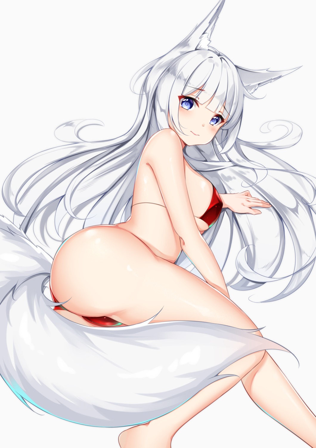 animal_ears ass azur_lane bikini cameltoe cat_(yidsv) erect_nipples kitsune shinano_(azur_lane) swimsuits tail thong