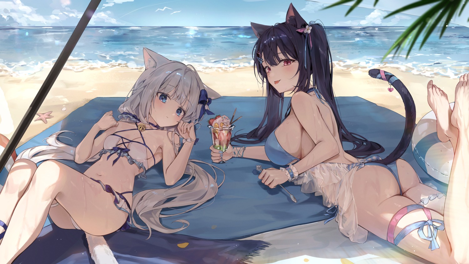 animal_ears bikini cat_fantasy crossover ekina_(1217) garter nekomimi nekopara see_through swimsuits tail vanilla wet