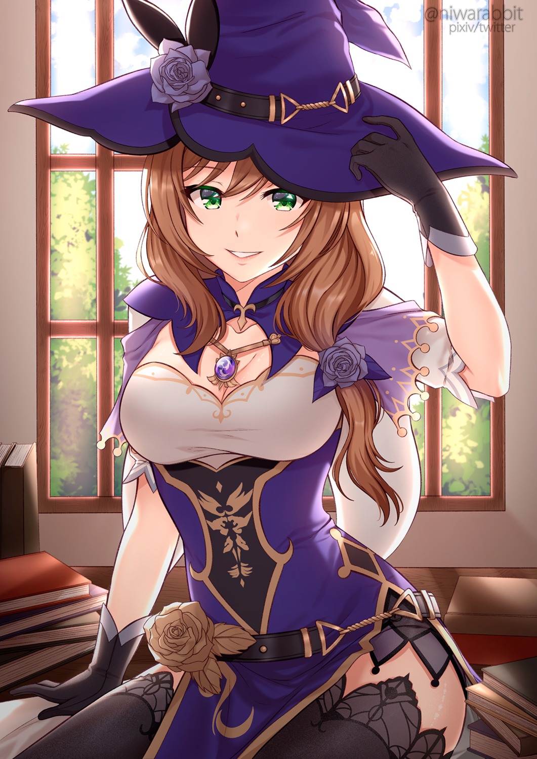 cleavage genshin_impact lisa_(genshin_impact) niwarabbit thighhighs witch