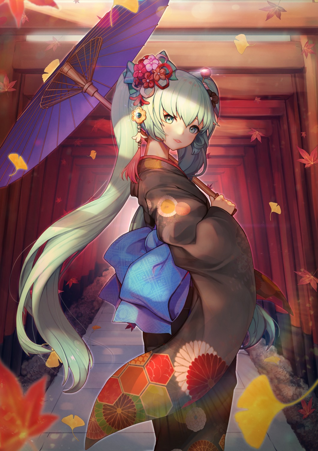 hatsune_miku kimono kyoto_nippon_festival umbrella vocaloid y.i._(lave2217)