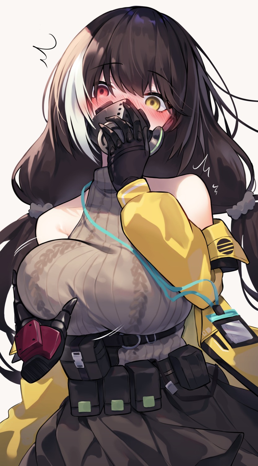 breast_grab diieru girls_frontline heterochromia ro635_(girls_frontline) sweater