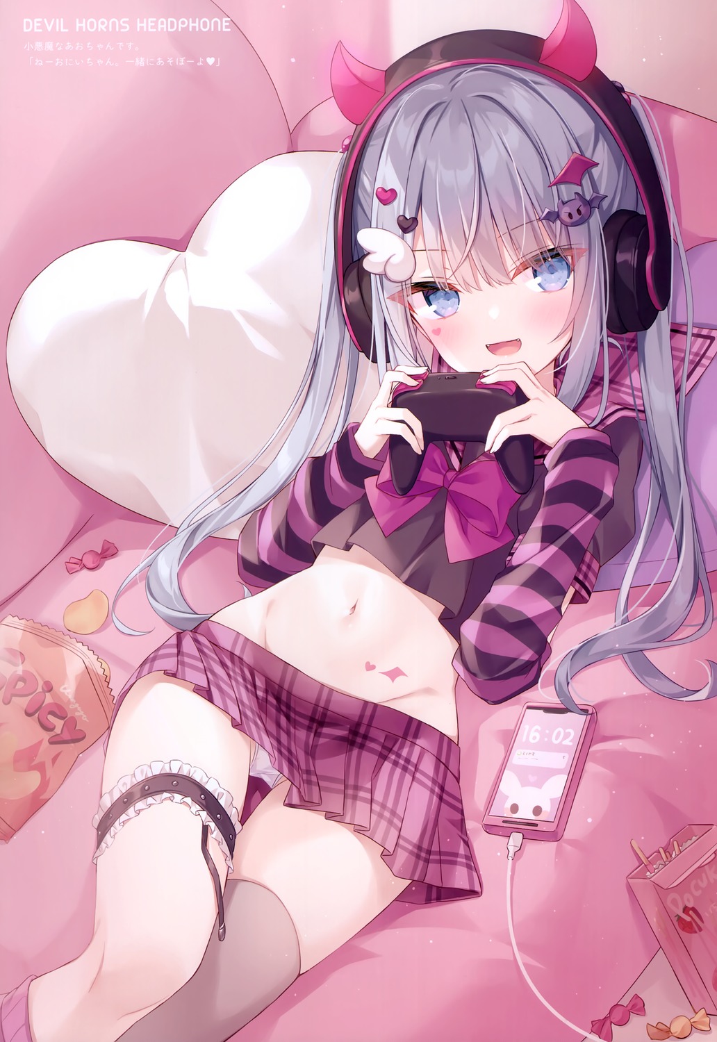 ao_(hoshi) garter headphones horns hoshi pantsu seifuku skirt_lift thighhighs usagigo