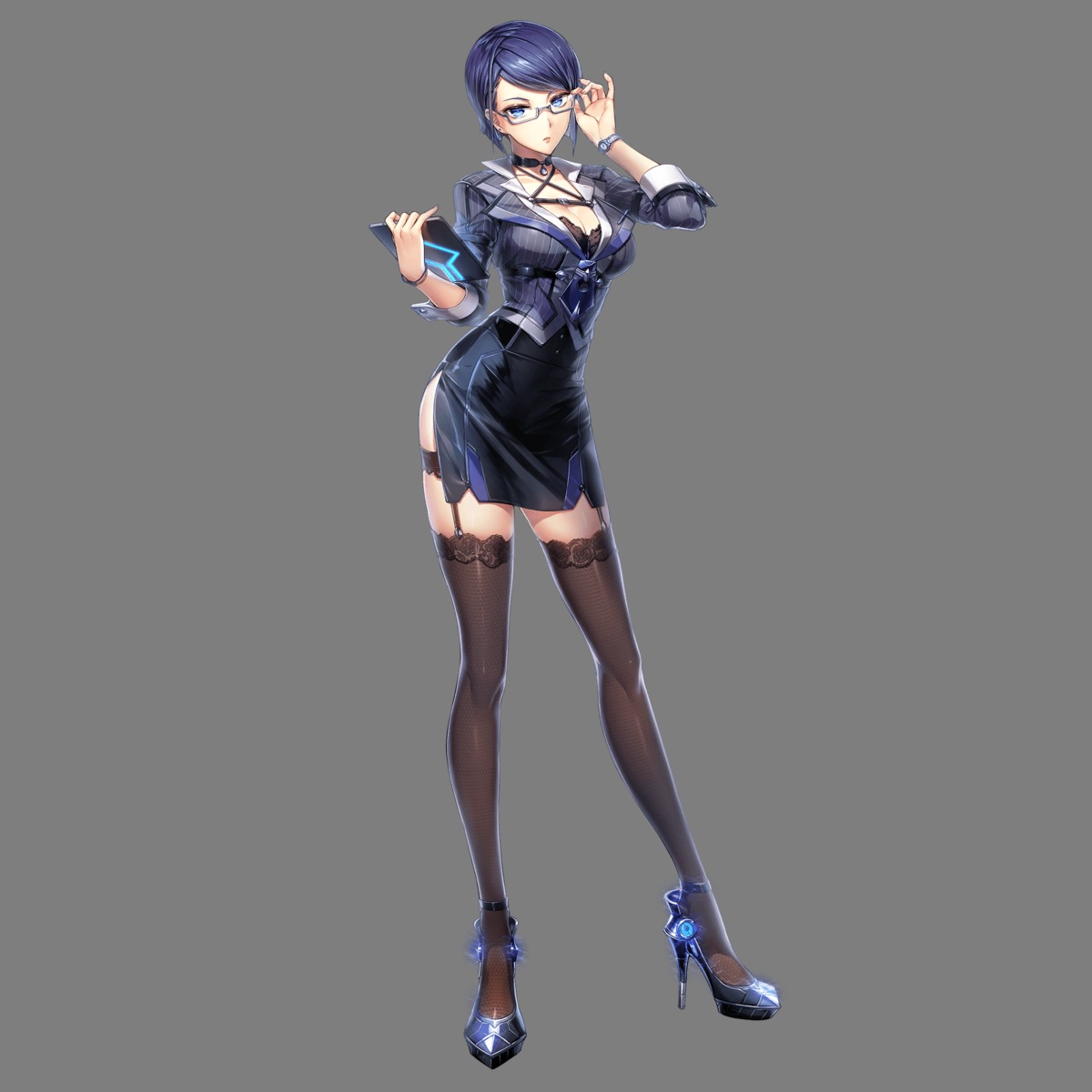 bra business_suit cleavage garter heels megane stockings thighhighs transparent_png unitia