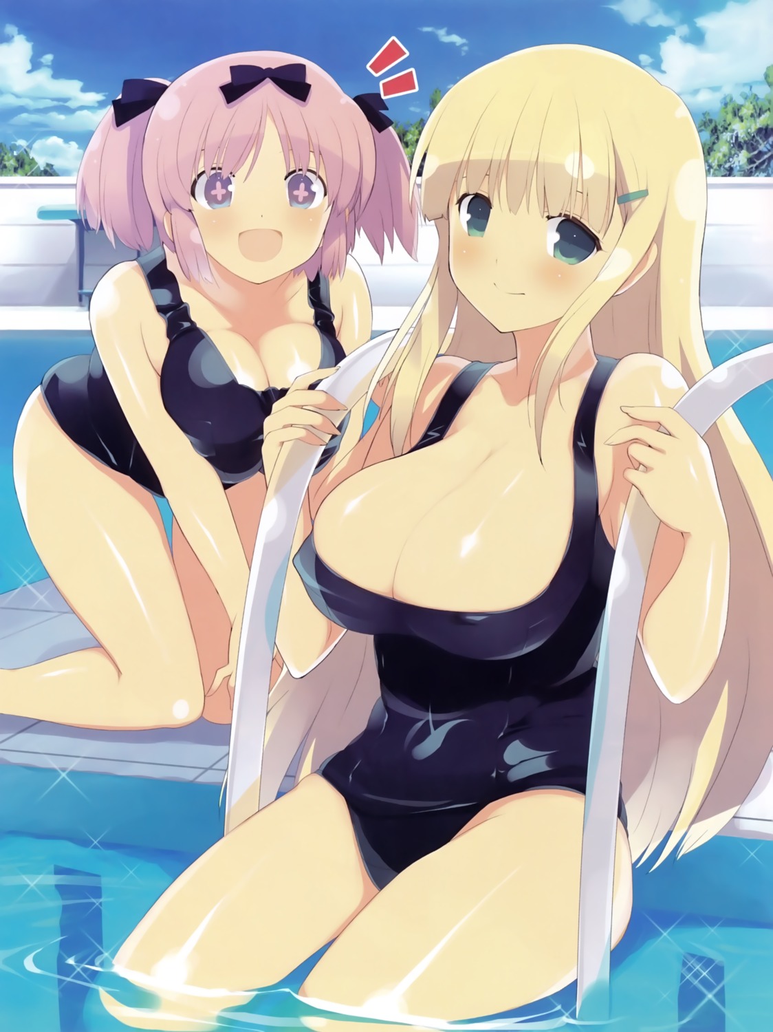 cleavage hibari_(senran_kagura) school_swimsuit senran_kagura swimsuits wet yaegashi_nan yomi_(senran_kagura)