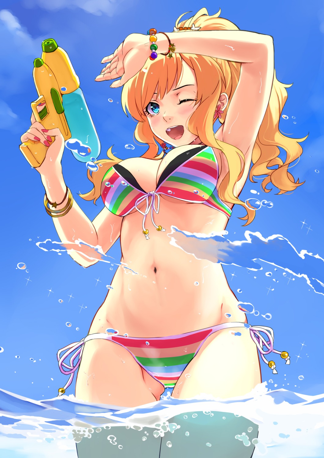 bikini gun mizuki_ame ootsuki_yui swimsuits the_idolm@ster the_idolm@ster_cinderella_girls wet