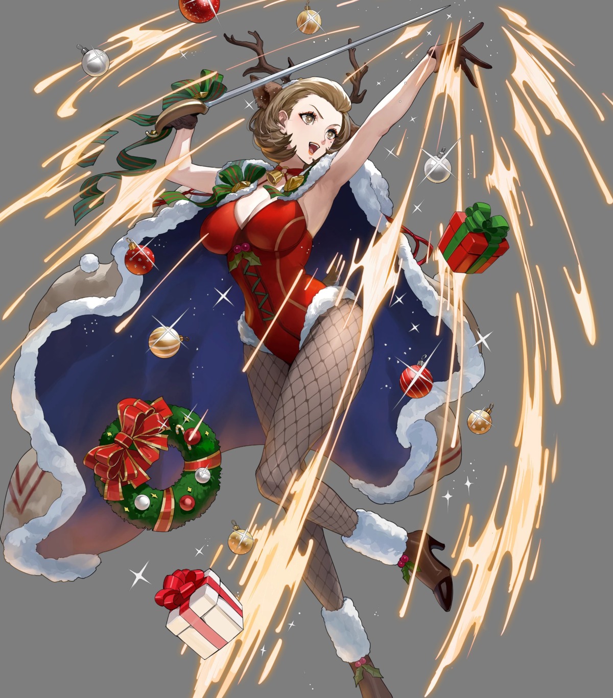 animal_ears christmas cleavage ekao fire_emblem fire_emblem_three_houses fishnets heels horns leotard manuela_casagranda nintendo no_bra pantyhose sword tail transparent_png