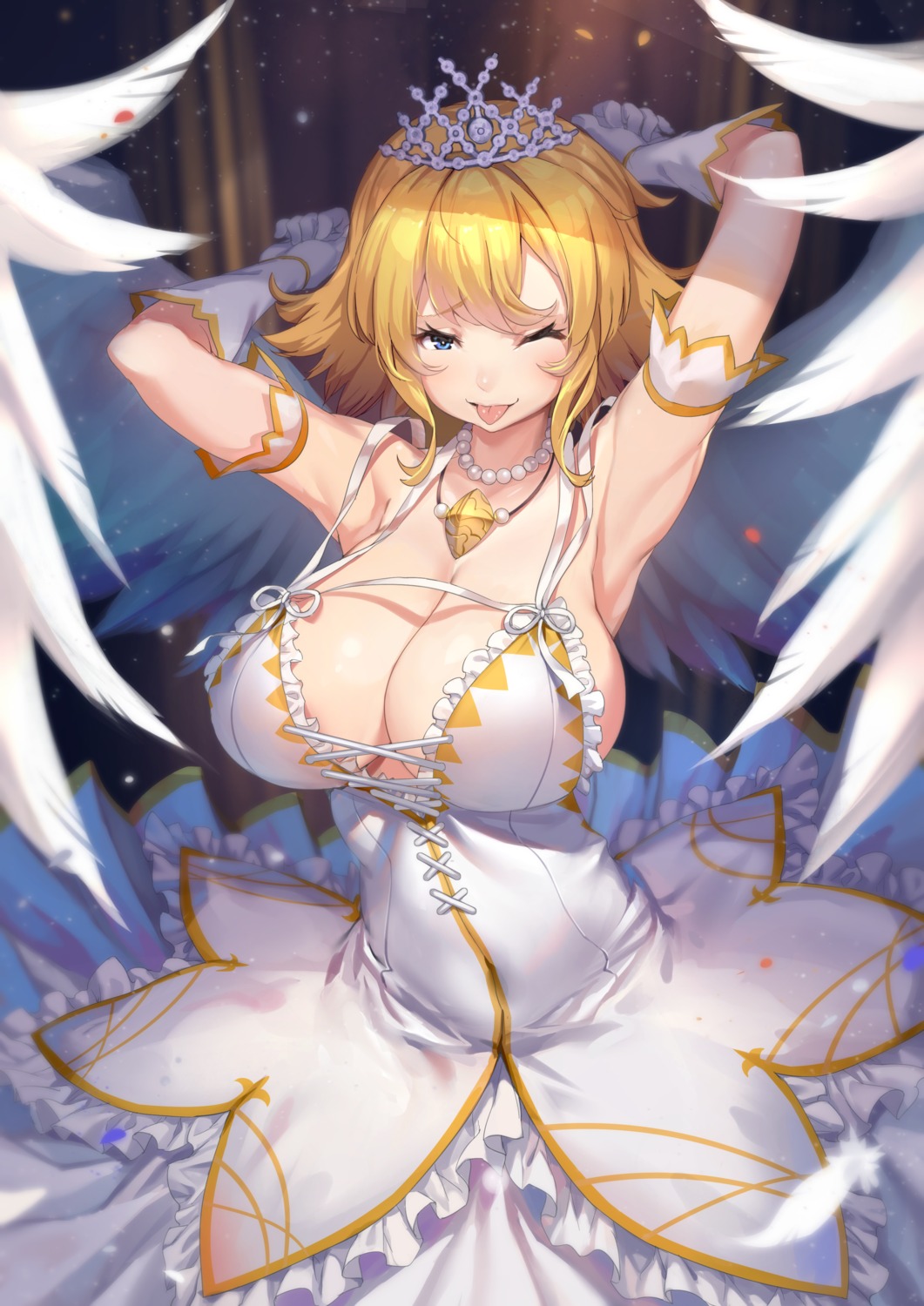 cleavage dress no_bra open_shirt raijuu_(bakanara) ryouna senran_kagura wings