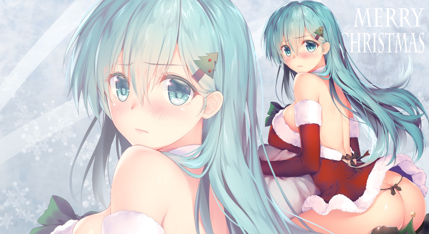 ass christmas dress kantai_collection no_bra obiwan pantsu suzuya_(kancolle) thong wallpaper