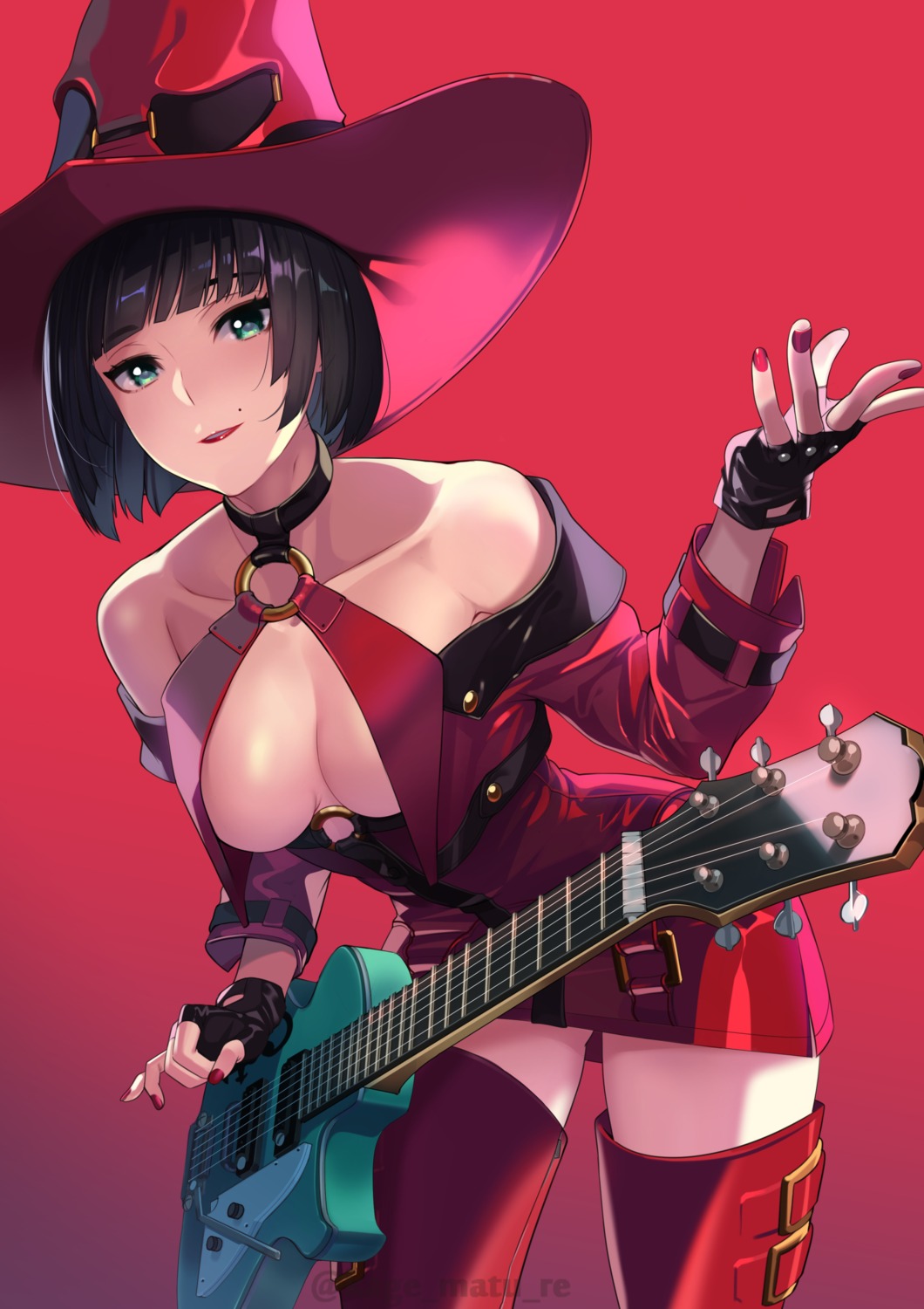 dress guilty_gear guitar i-no kagematsuri no_bra open_shirt thighhighs