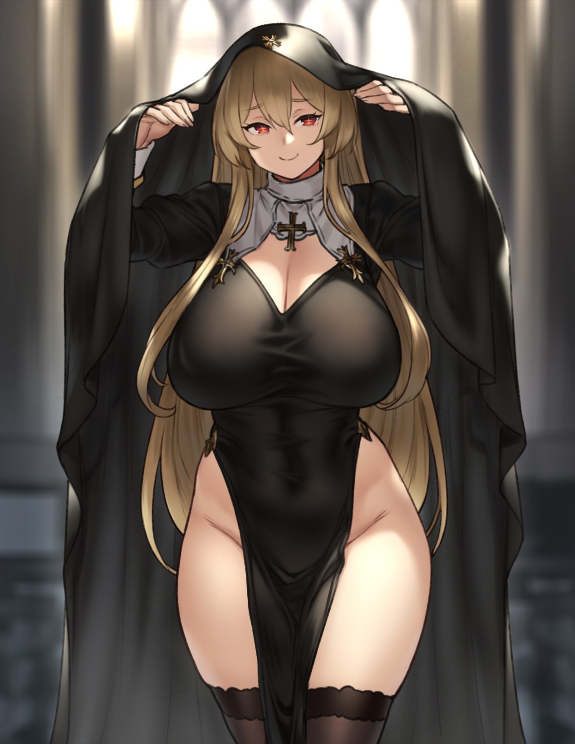 cleavage houtengeki nopan nun thighhighs