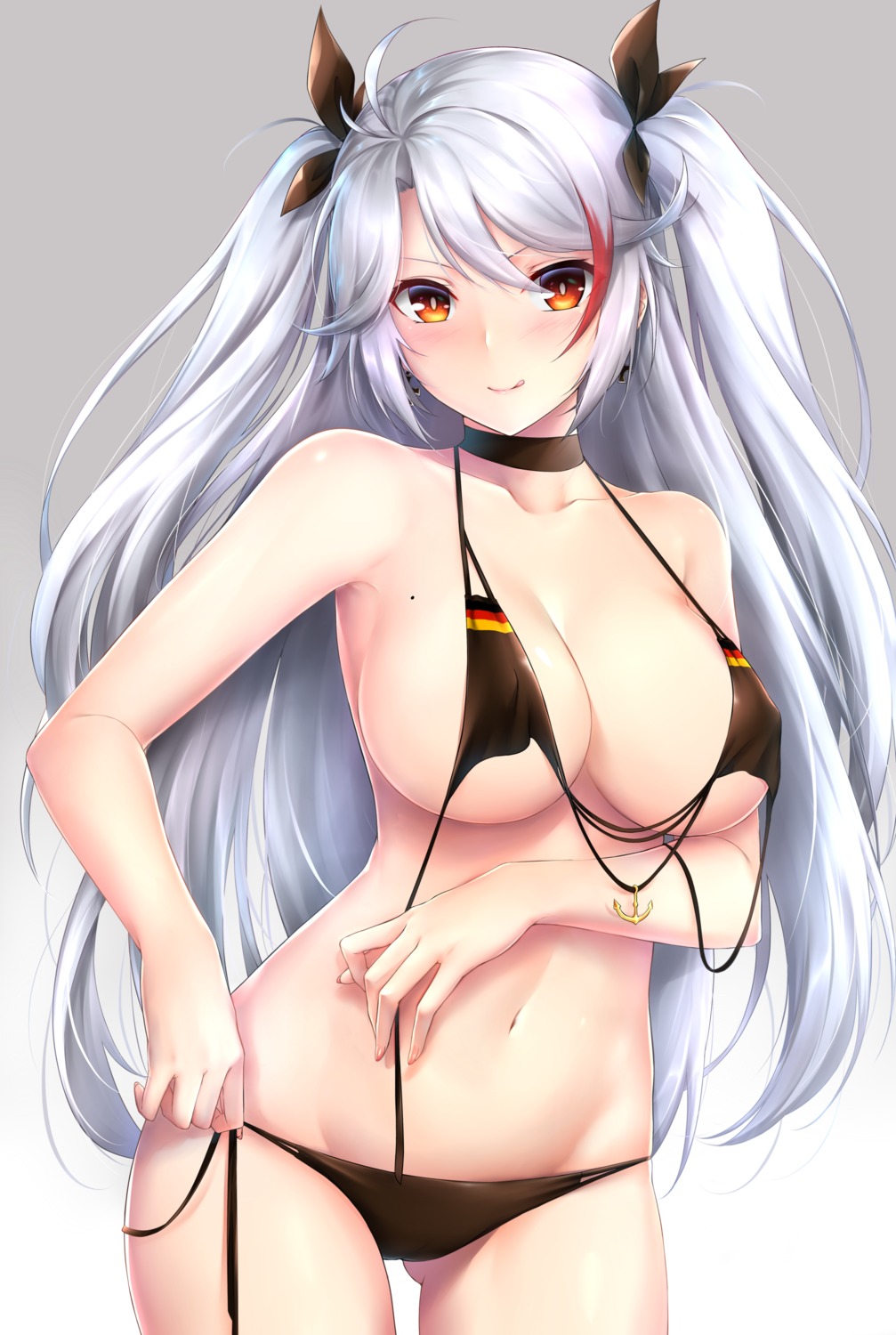 azur_lane bikini cameltoe erect_nipples prinz_eugen_(azur_lane) rei_kun swimsuits undressing wardrobe_malfunction