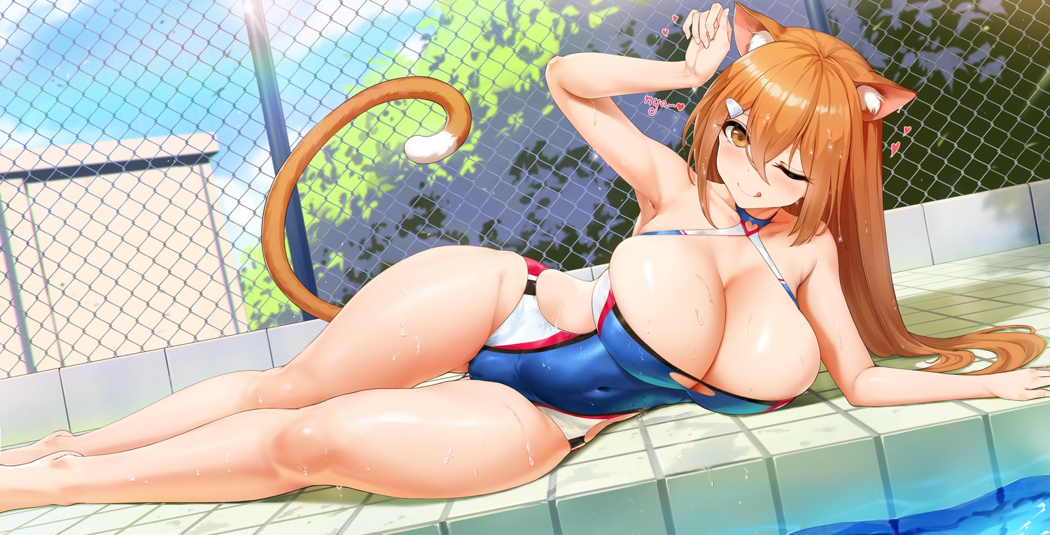 animal_ears kurohanya niliu_chahui swimsuits tail