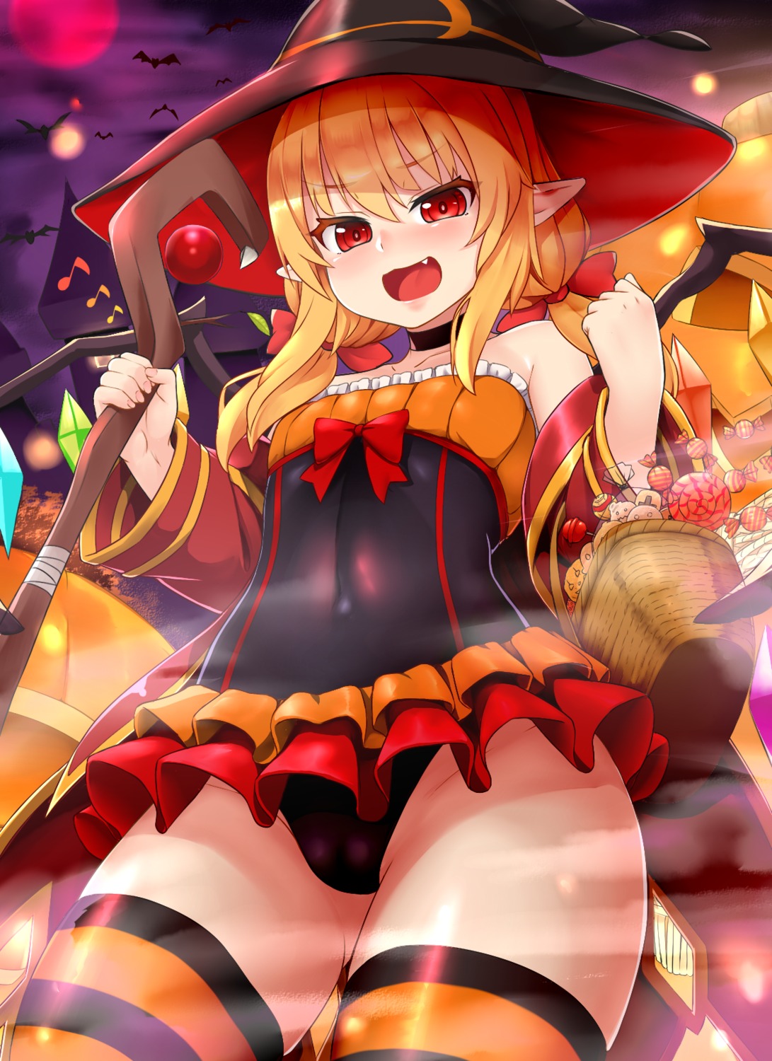 cameltoe flandre_scarlet halloween leotard loli pointy_ears shiron thighhighs touhou weapon witch