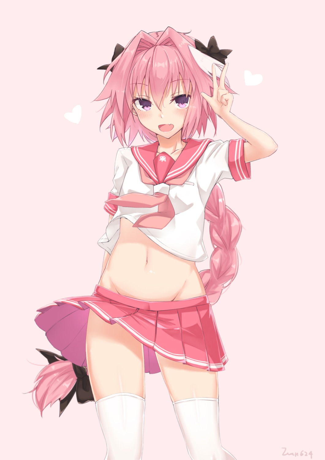 astolfo_(fate) fate/apocrypha fate/grand_order fate/stay_night ivan_wang nopan seifuku skirt_lift thighhighs trap