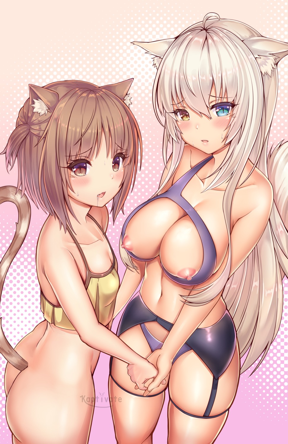 animal_ears ass azuki bottomless breasts coconut garter garter_belt heterochromia kaptivate lingerie nekomimi nekopara nipples pantsu tail