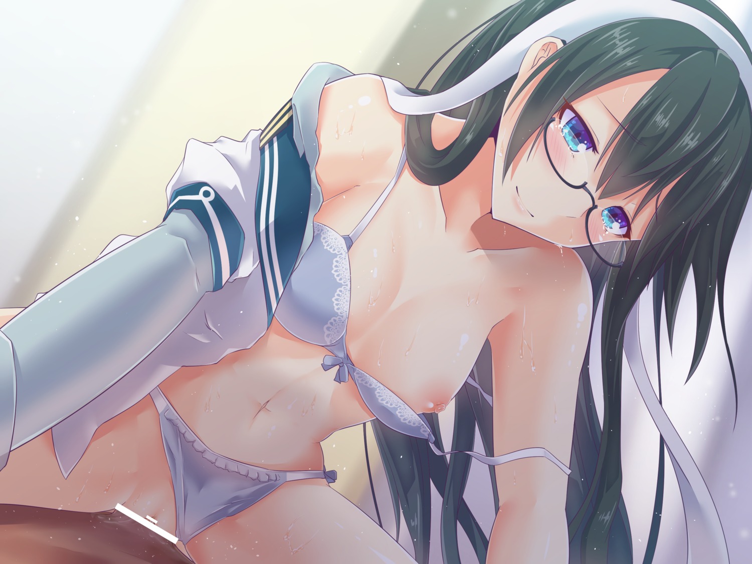 bra breasts censored kantai_collection megane nipples ooyodo_(kancolle) open_shirt pantsu pussy seifuku sex twinameless