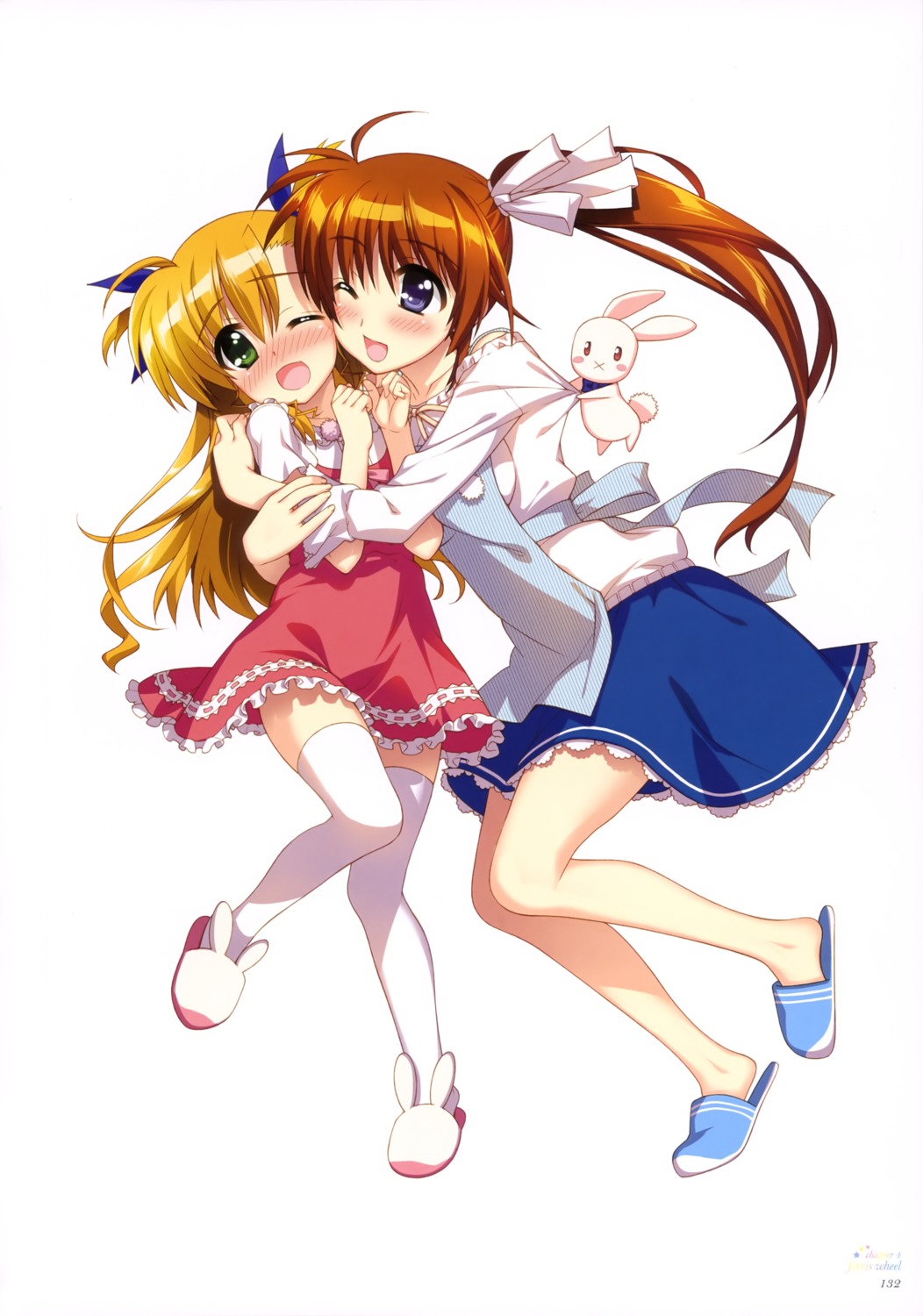 dress fujima_takuya mahou_shoujo_lyrical_nanoha mahou_shoujo_lyrical_nanoha_vivid sacred_heart takamachi_nanoha thighhighs vivio