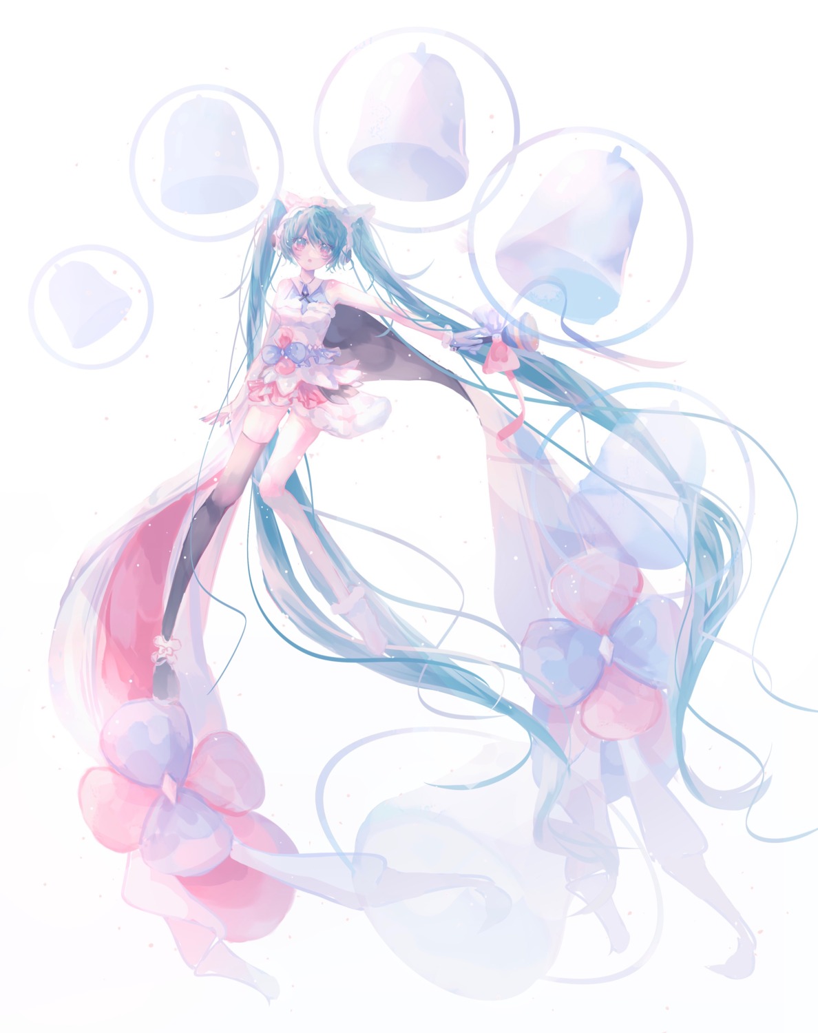 hatsune_miku headphones magical_mirai skirt_lift suz_(suz_yige) thighhighs vocaloid