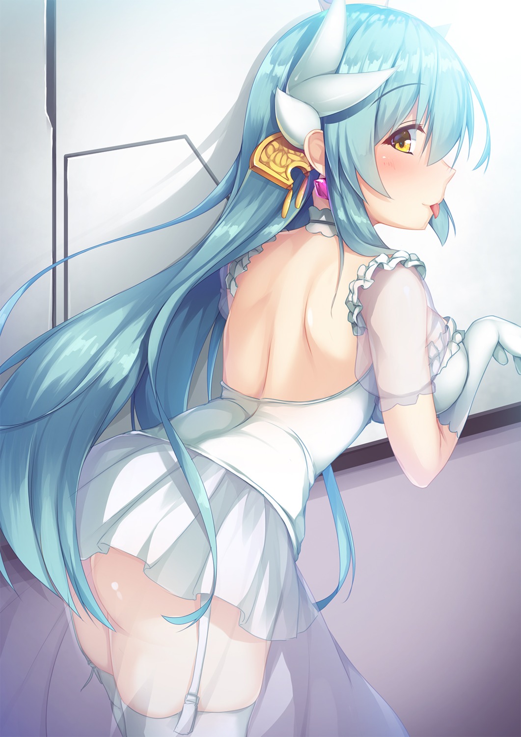 100percent ass fate/grand_order horns kiyohime_(fate/grand_order) nopan see_through stockings thighhighs