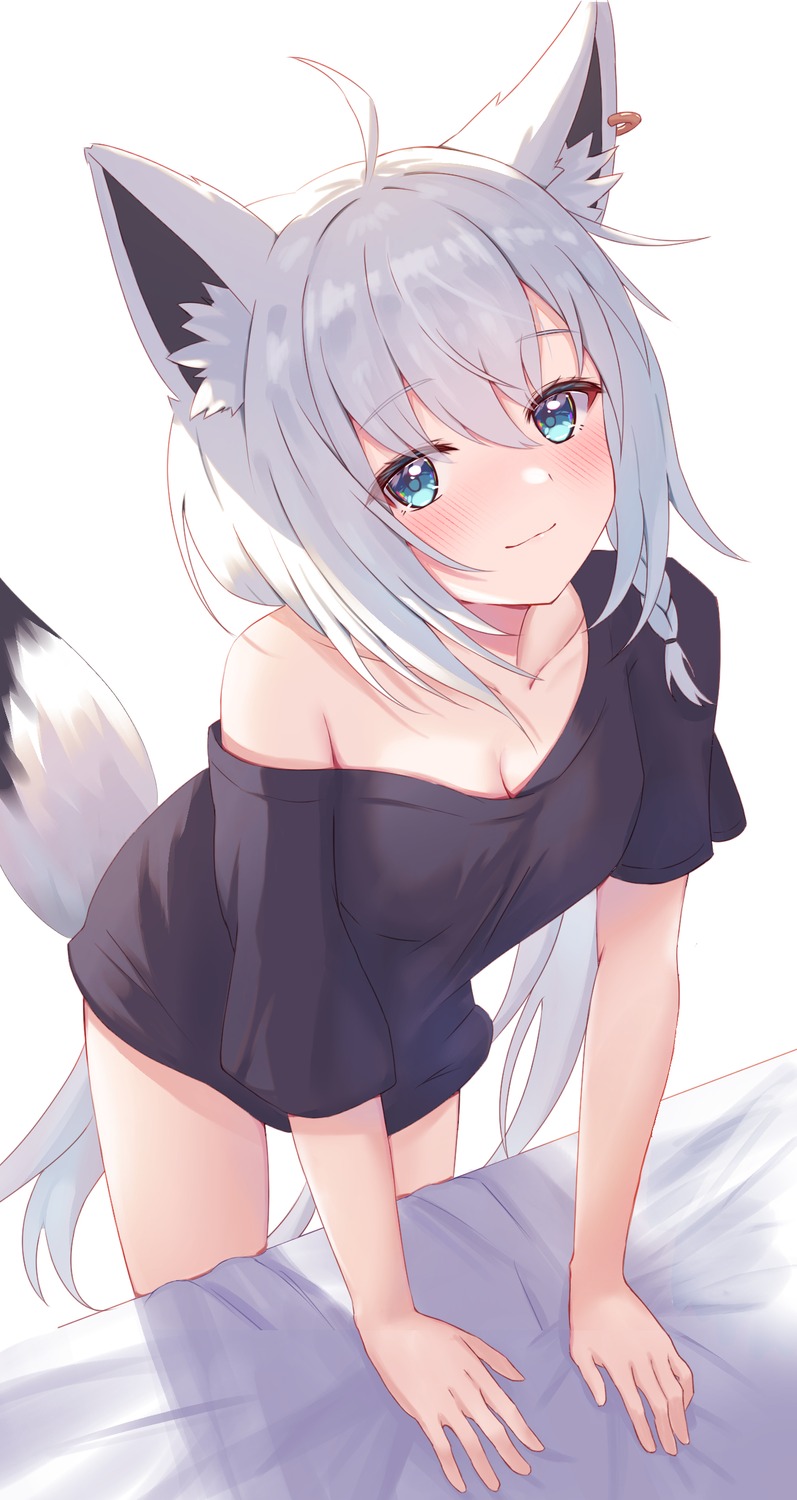 animal_ears cleavage hololive hololive_gamers kitsune no_bra shirakami_fubuki tail thorny