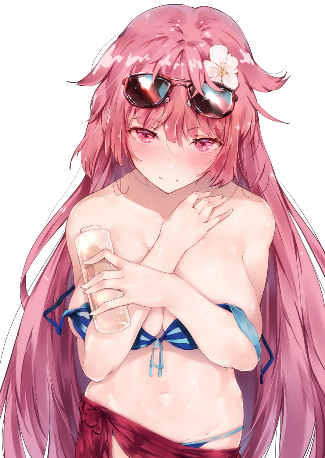 bikini breast_hold girls_frontline hplay megane ntw-20_(girls_frontline) swimsuits wardrobe_malfunction