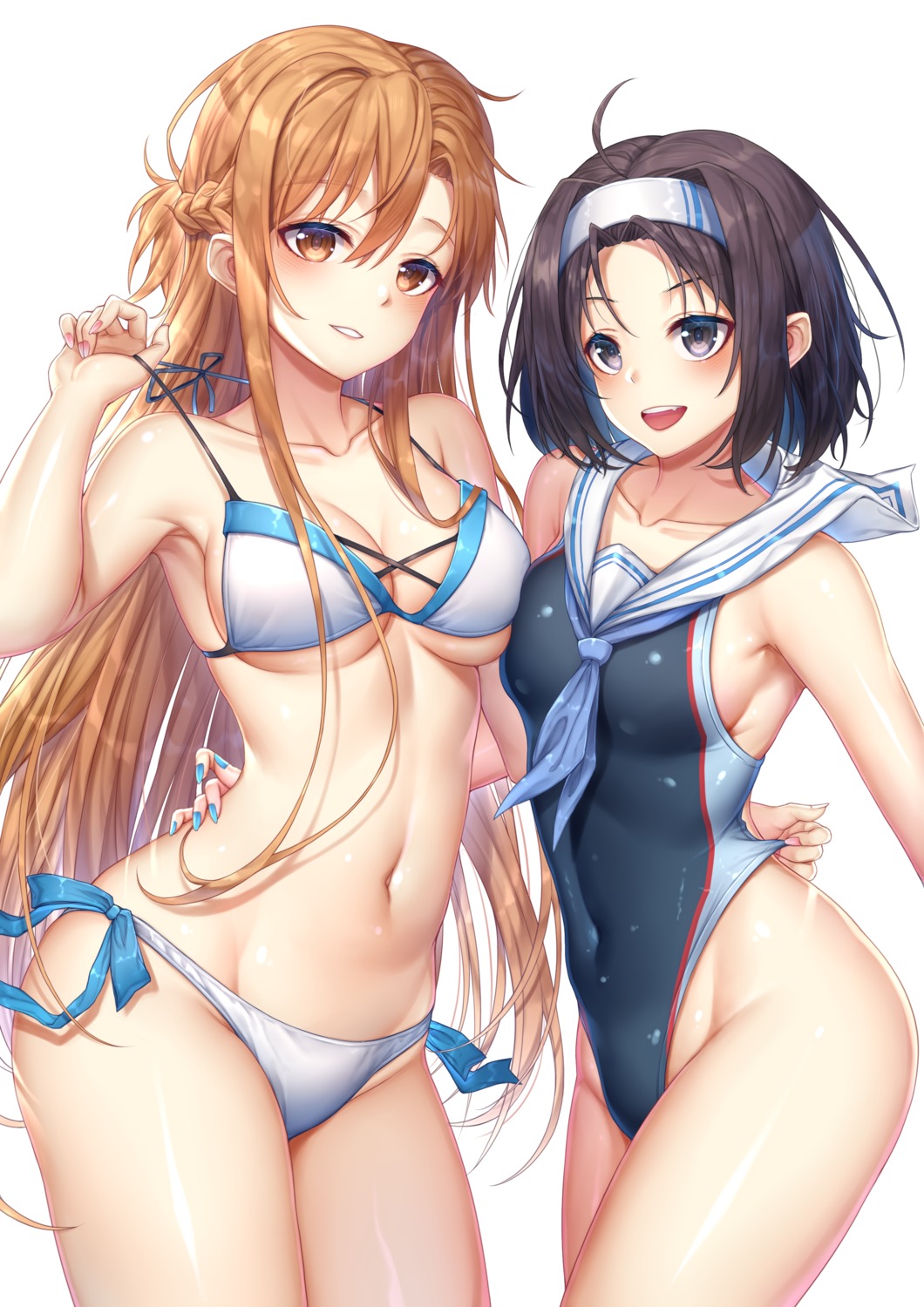 asuna_(sword_art_online) bikini kishita_yuu konno_yuuki swimsuits sword_art_online undressing