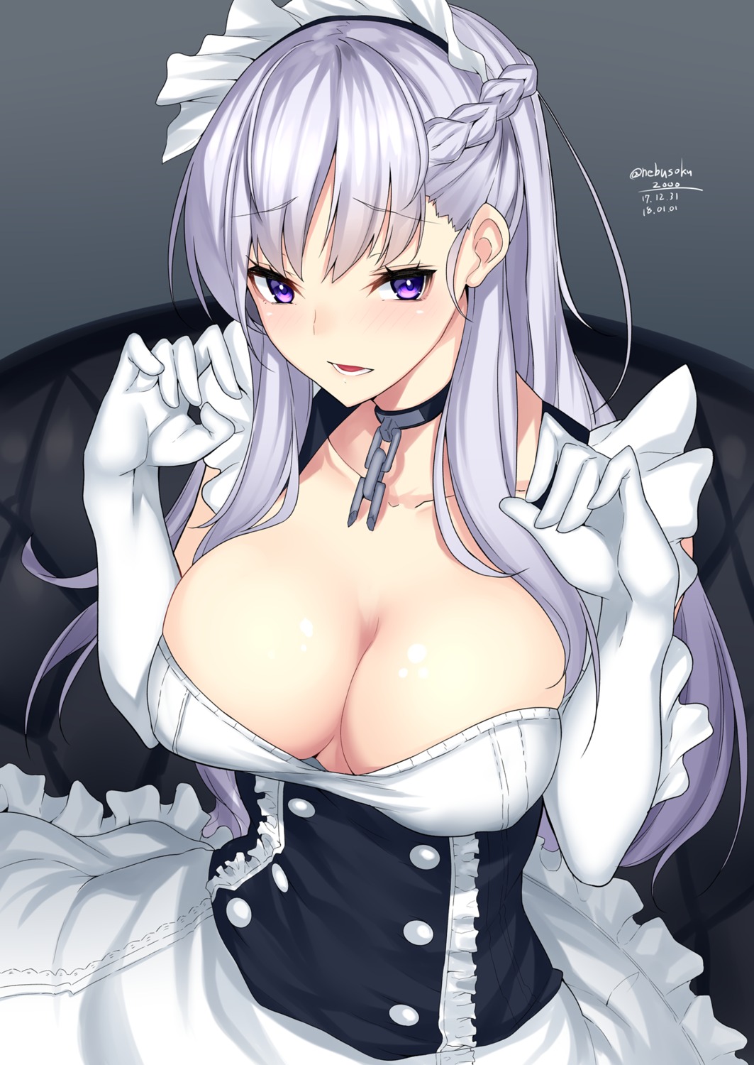 azur_lane belfast_(azur_lane) cleavage maid nebusoku no_bra