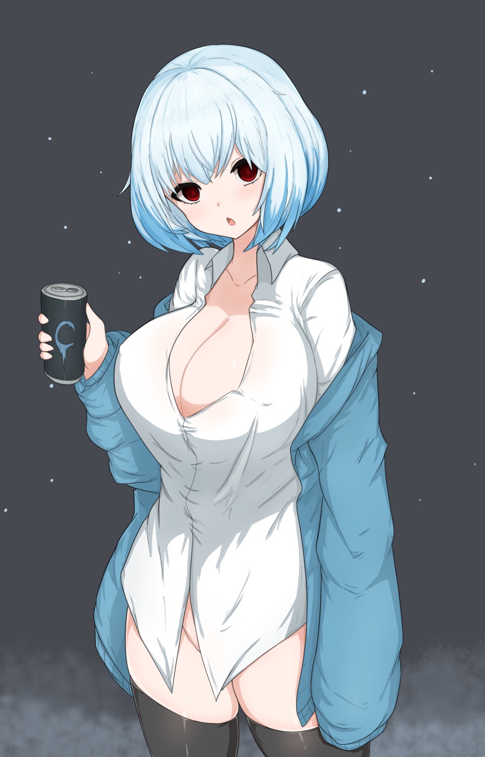 bottomless dress_shirt last_origin no_bra open_shirt skyhood sweater thighhighs