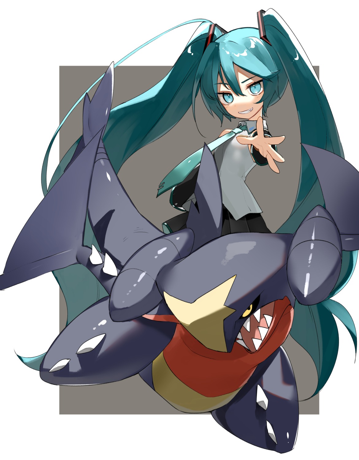 crossover garchomp hatsune_miku pokemon reirou_(chokoonnpu) vocaloid