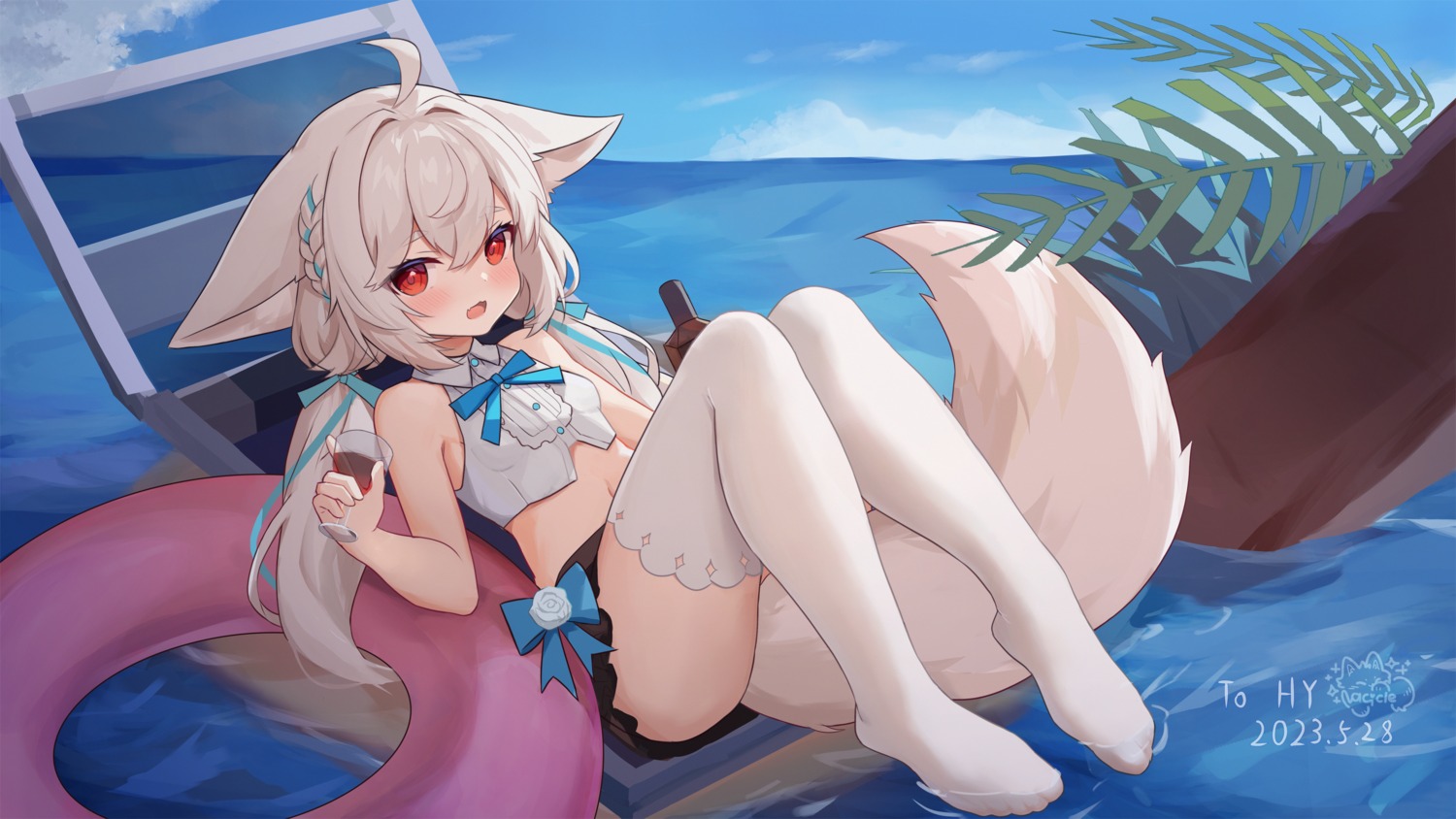 animal_ears synring97 tail thighhighs wallpaper wet
