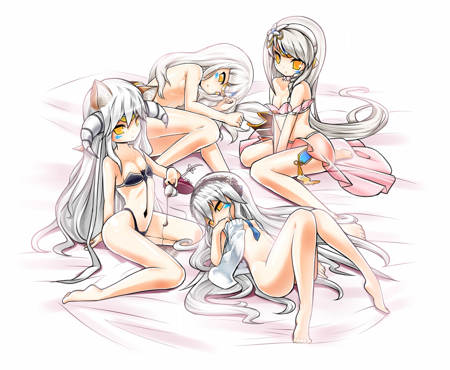 animal_ears bottomless bra dress_shirt elsword eve_(elsword) horns loli naked pantsu poseich