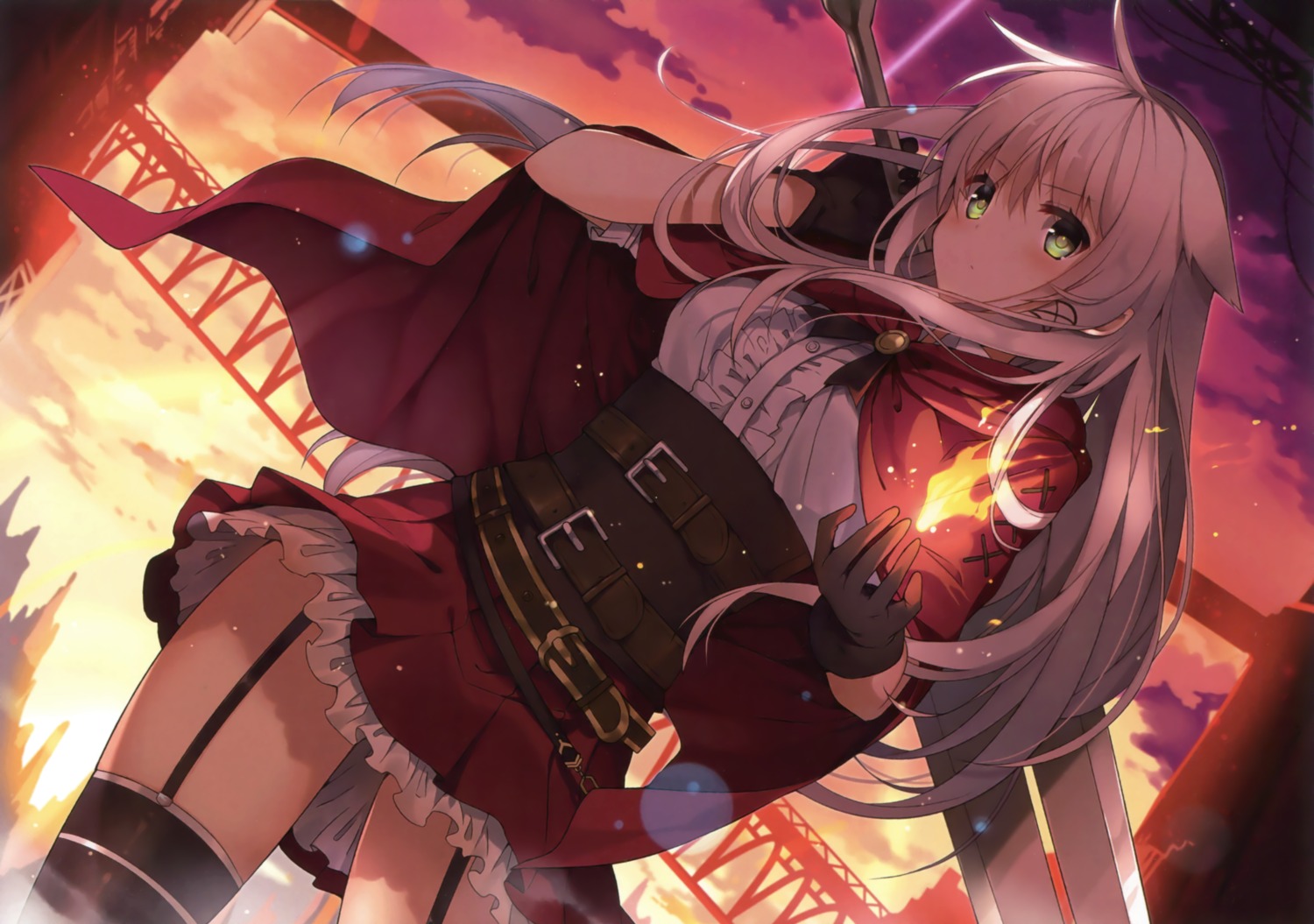 ancerise_sacred mishima_kurone skirt_lift stockings sword thighhighs