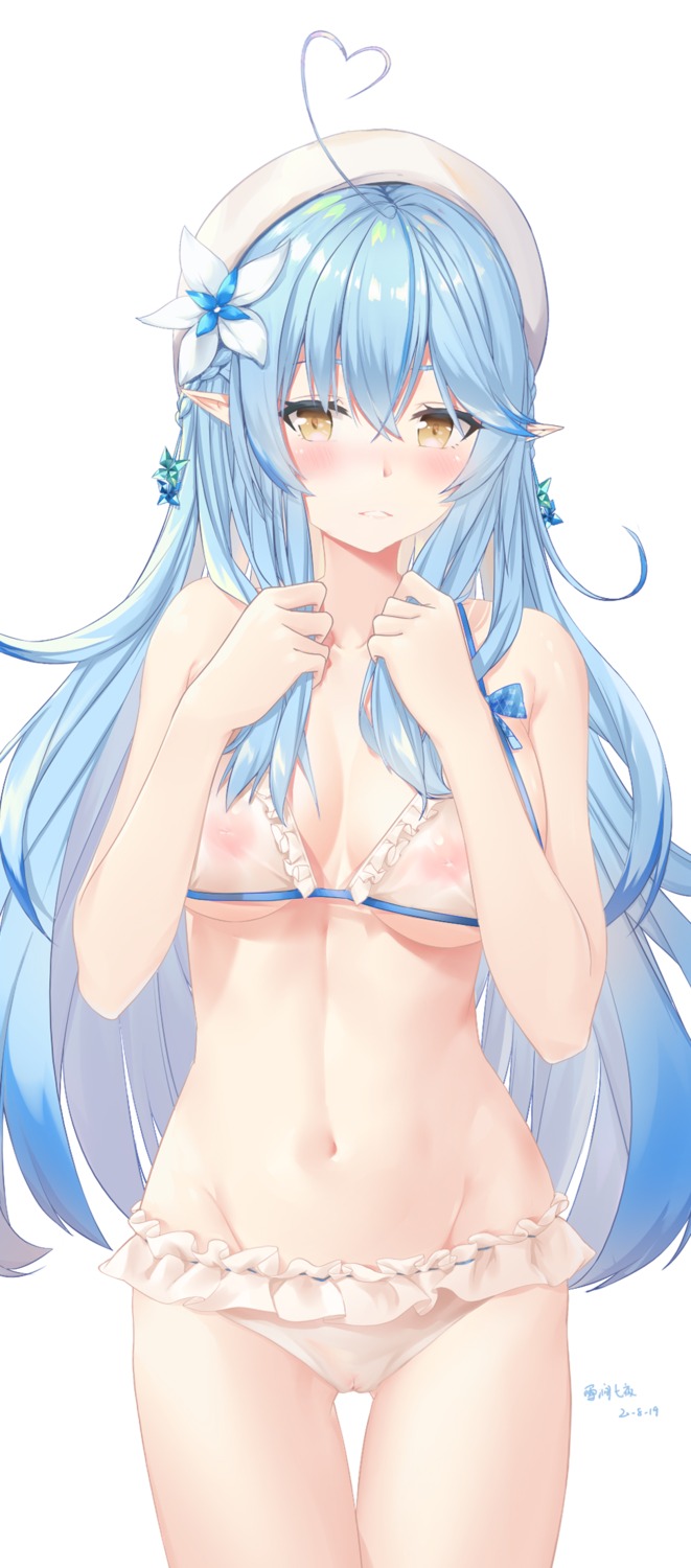 bikini elf hololive nipples pointy_ears pussy see_through swimsuits uncensored xuejian_qiye yukihana_lamy