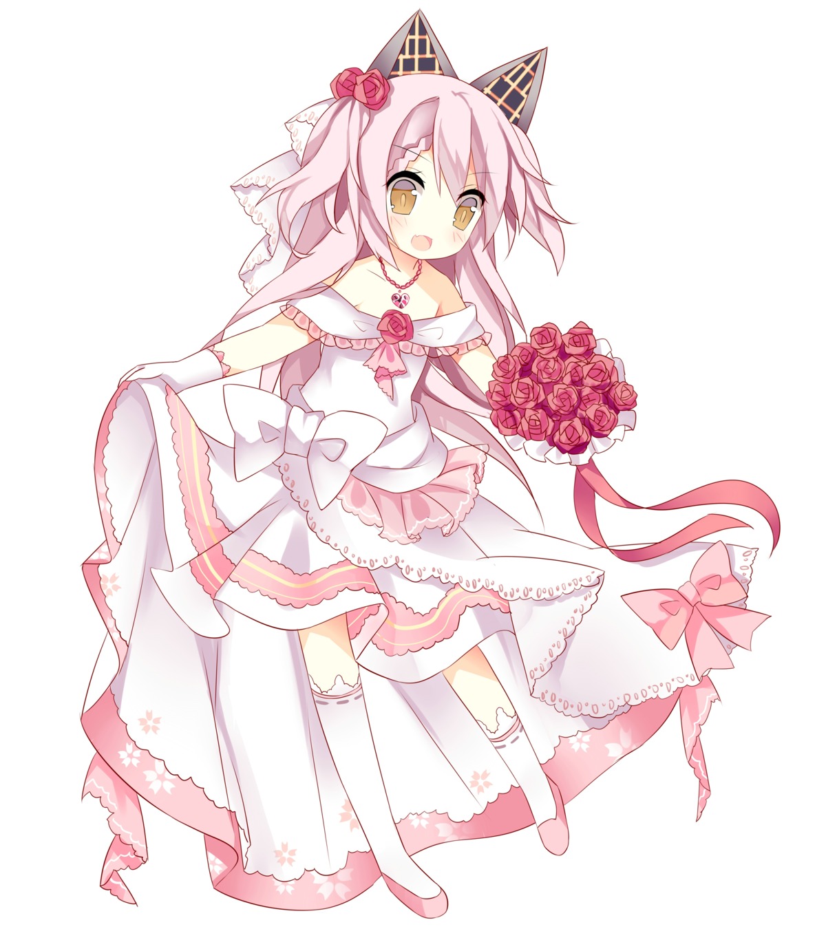 animal_ears dress no_bra saru shimakaze_(zhanjianshaonv) skirt_lift wedding_dress zhanjianshaonv