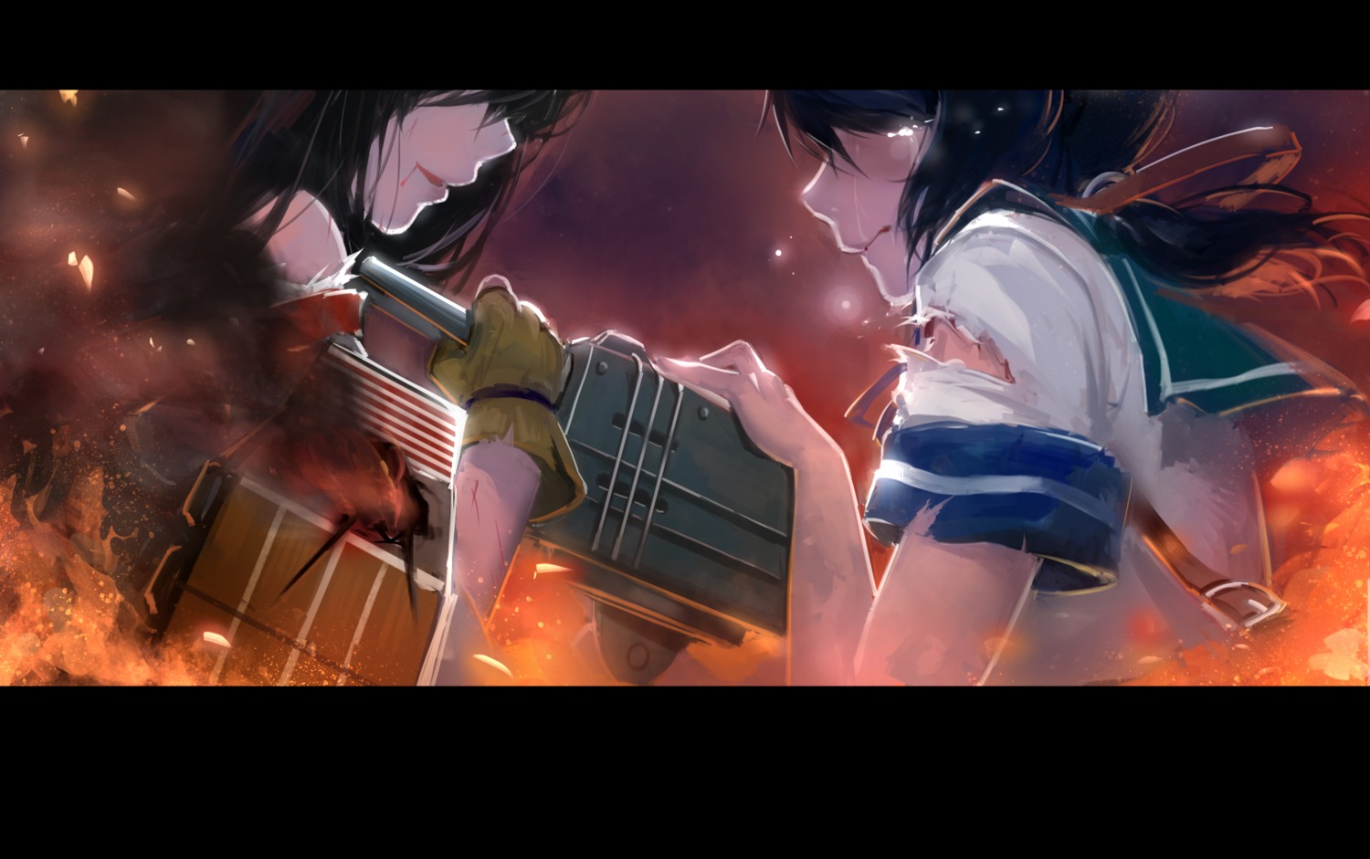 sola7764 kantai collection akagi (kancolle) fubuki (kancolle) blood seifuku  torn clothes | #311000 | yande.re