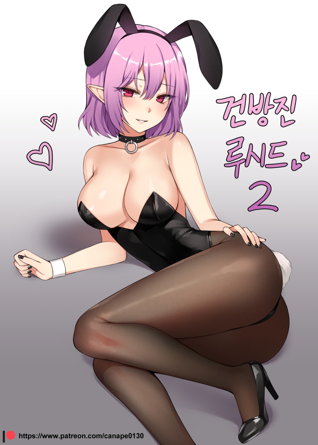 animal_ears ass bunny_ears bunny_girl canape heels lucid maplestory no_bra pantyhose pointy_ears tail