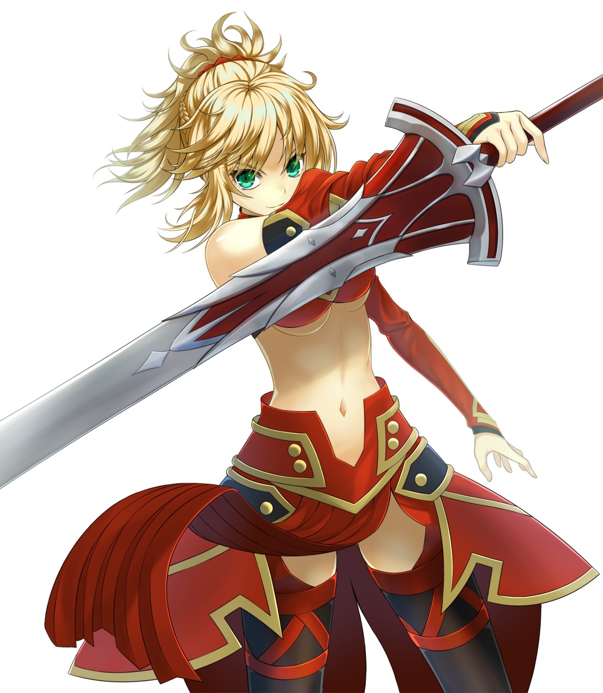 fate/apocrypha fate/grand_order fate/stay_night hajika mordred_(fate) sword thighhighs underboob
