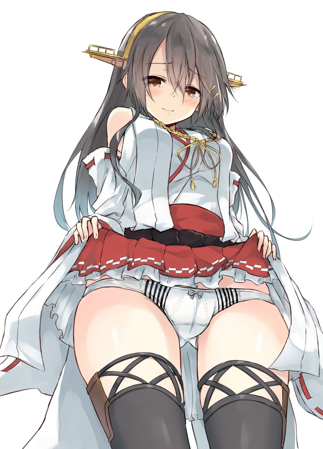 azuuru cameltoe haruna_(kancolle) kantai_collection pantsu skirt_lift thighhighs