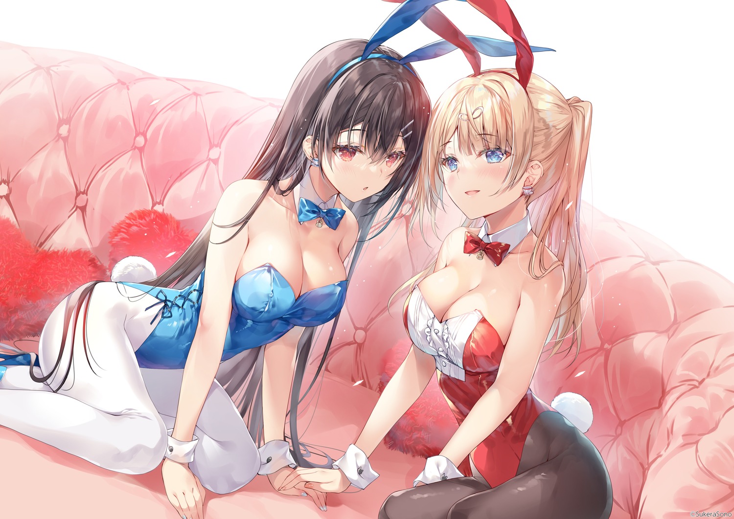 animal_ears bunny_ears bunny_girl miwabe_sakura no_bra pantyhose sukerasono tail yuri