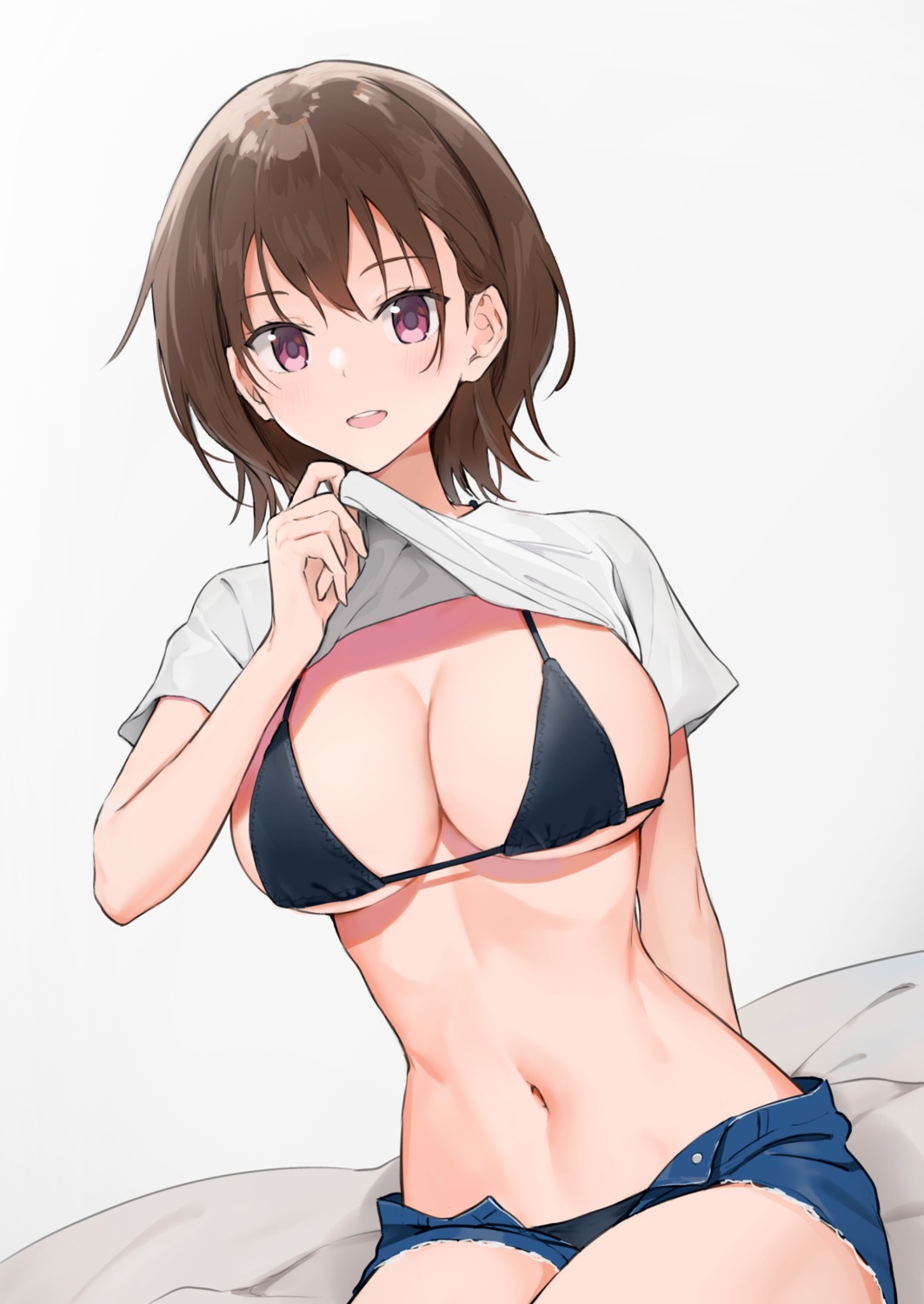 bikini muteki_soda shirt_lift swimsuits undressing