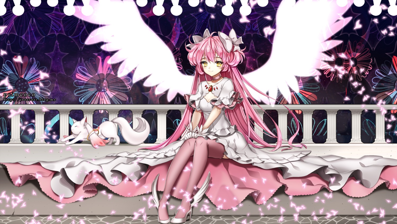 cleavage dress heels kaname_madoka kyubey mahou_shoujo_madoka_magica primcoco thighhighs wings