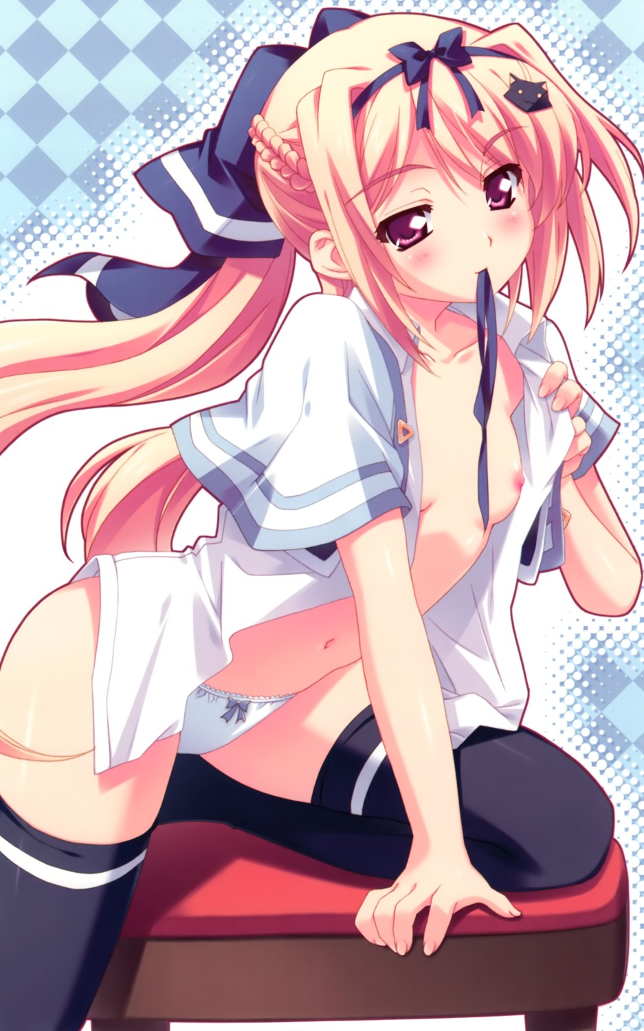 breasts kusukusu lulli nipples no_bra open_shirt palette pantsu sakura_strasse seifuku thighhighs