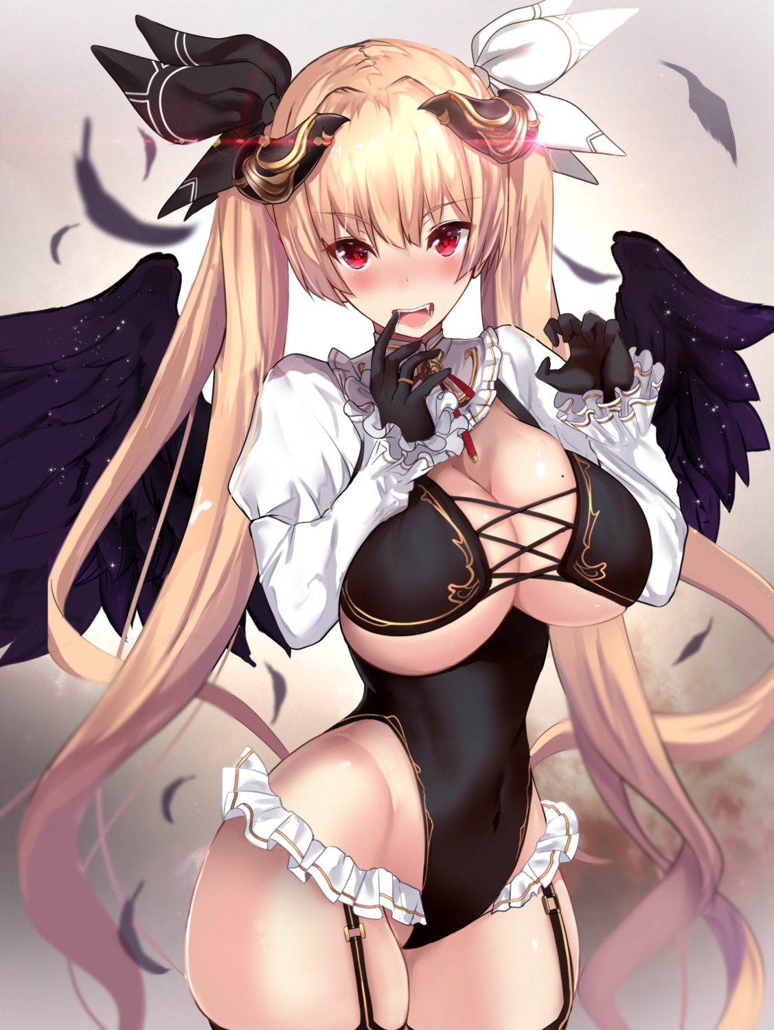 breast_hold horns leotard no_bra stockings thighhighs untsue wings