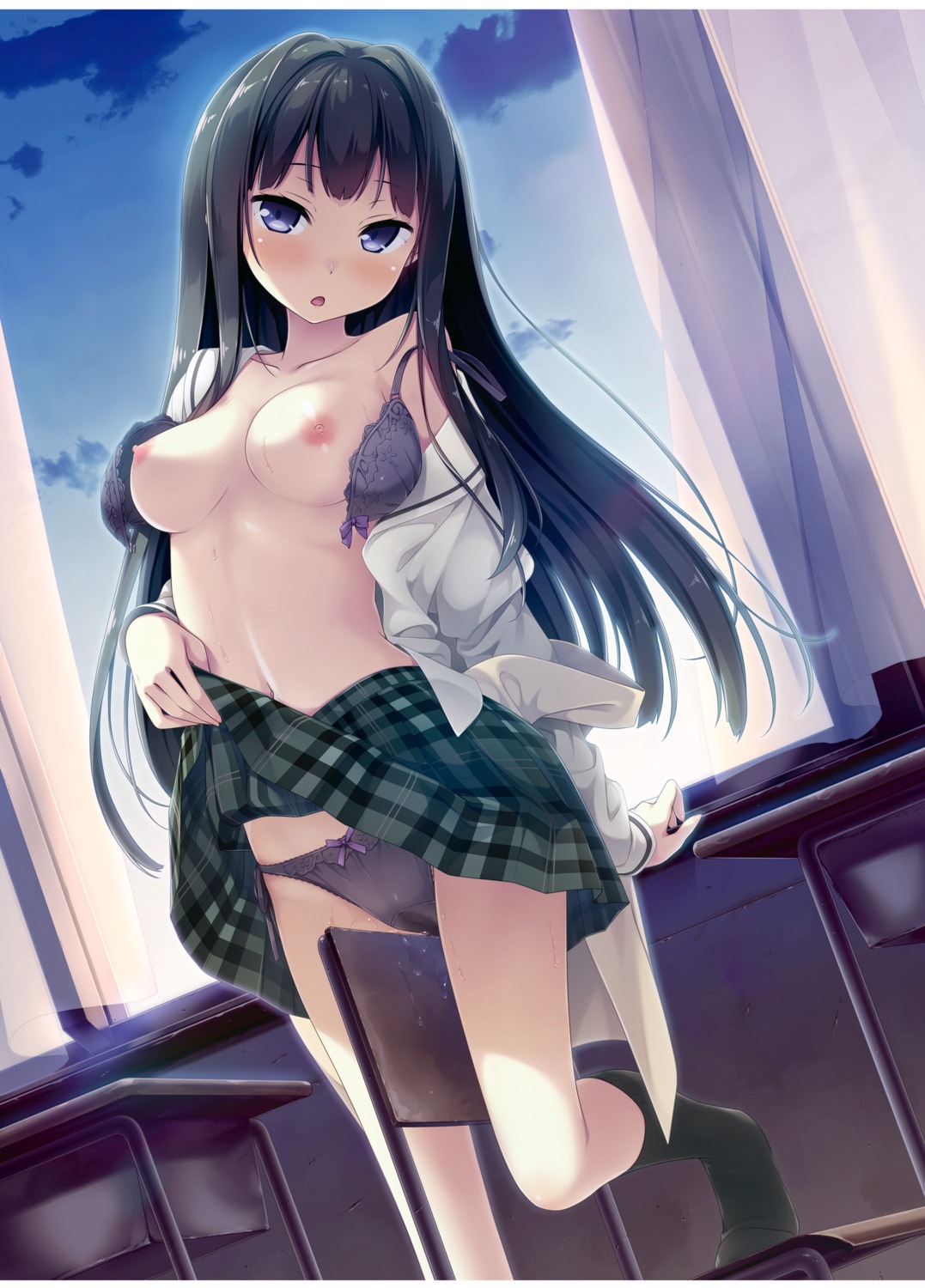 ayase_sayuki bra breasts digital_version kantoku nipples open_shirt pantsu pussy_juice skirt_lift your_diary