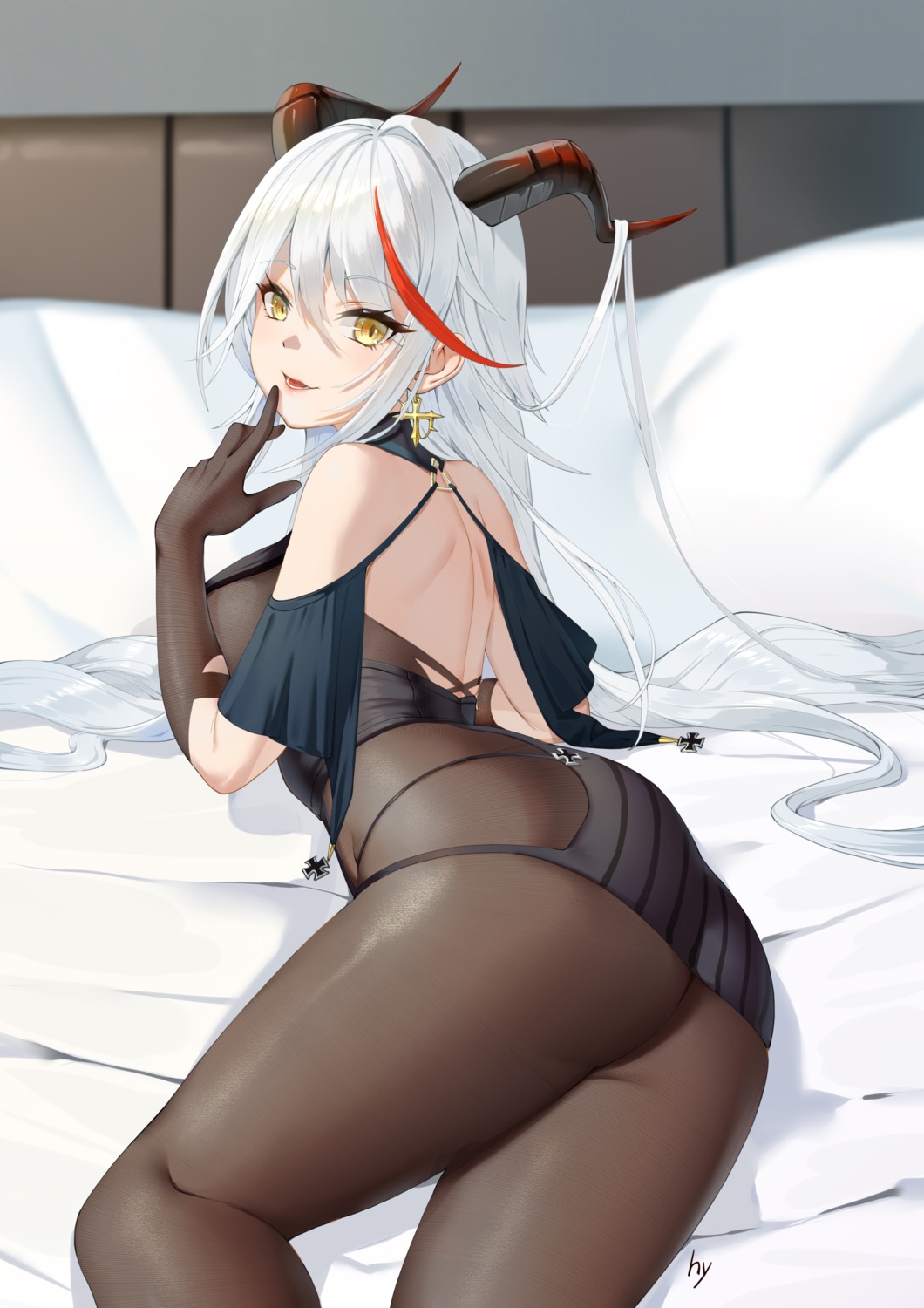 aegir_(azur_lane) ass azur_lane bodysuit dress heiyu horns no_bra nopan