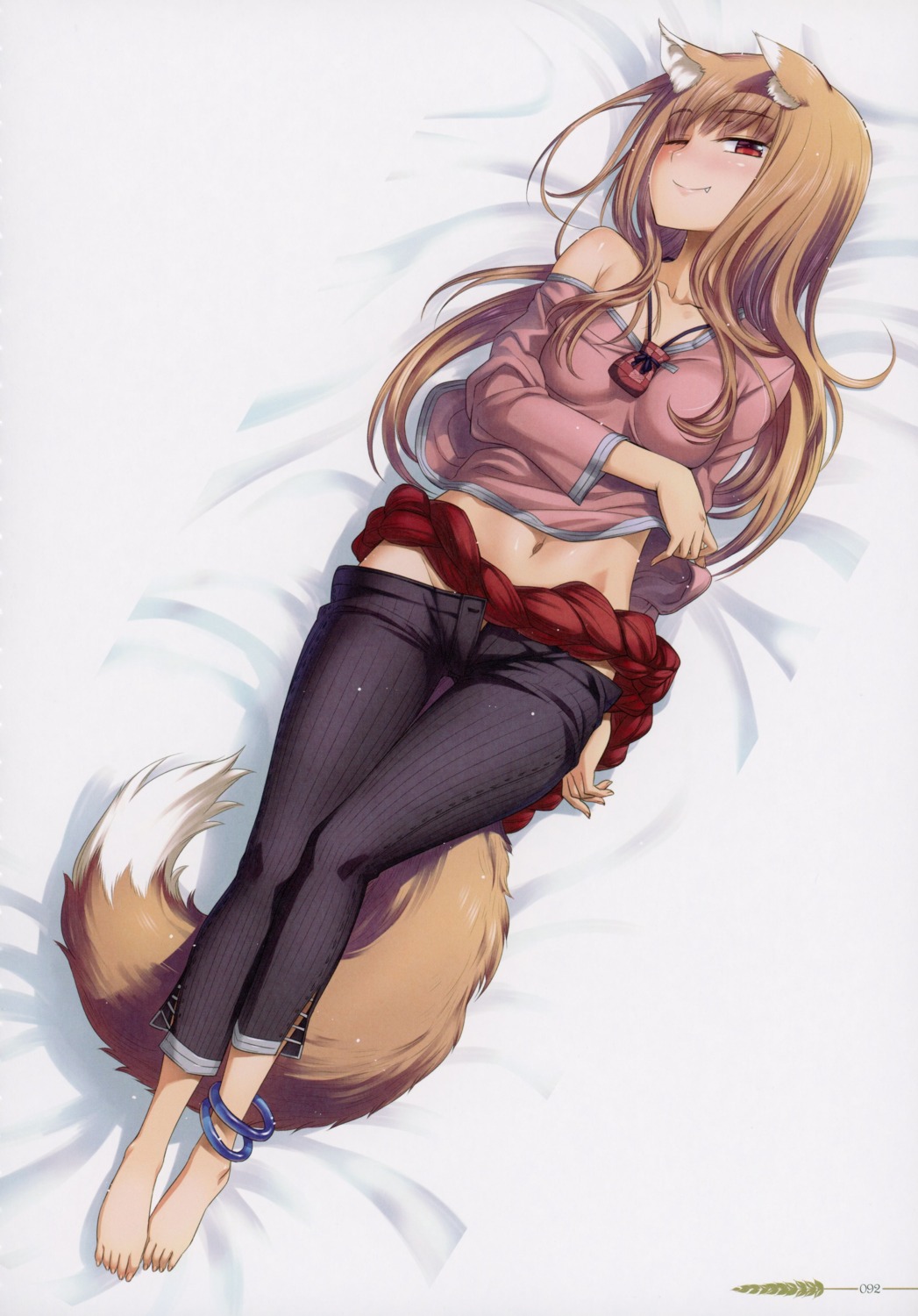 animal_ears holo koume_keito shirt_lift spice_and_wolf tail